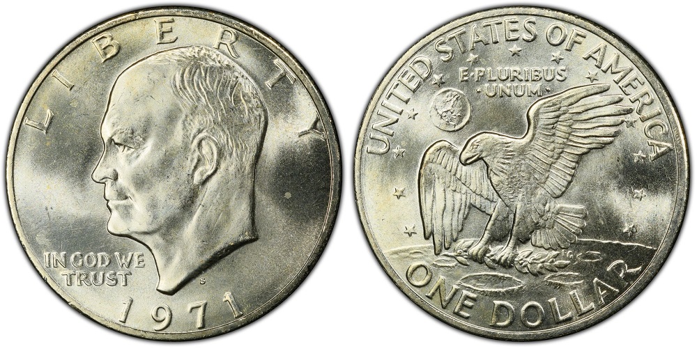 1971-S Eisenhower Silver Dollar obverse showing Eisenhower bust and S mint mark