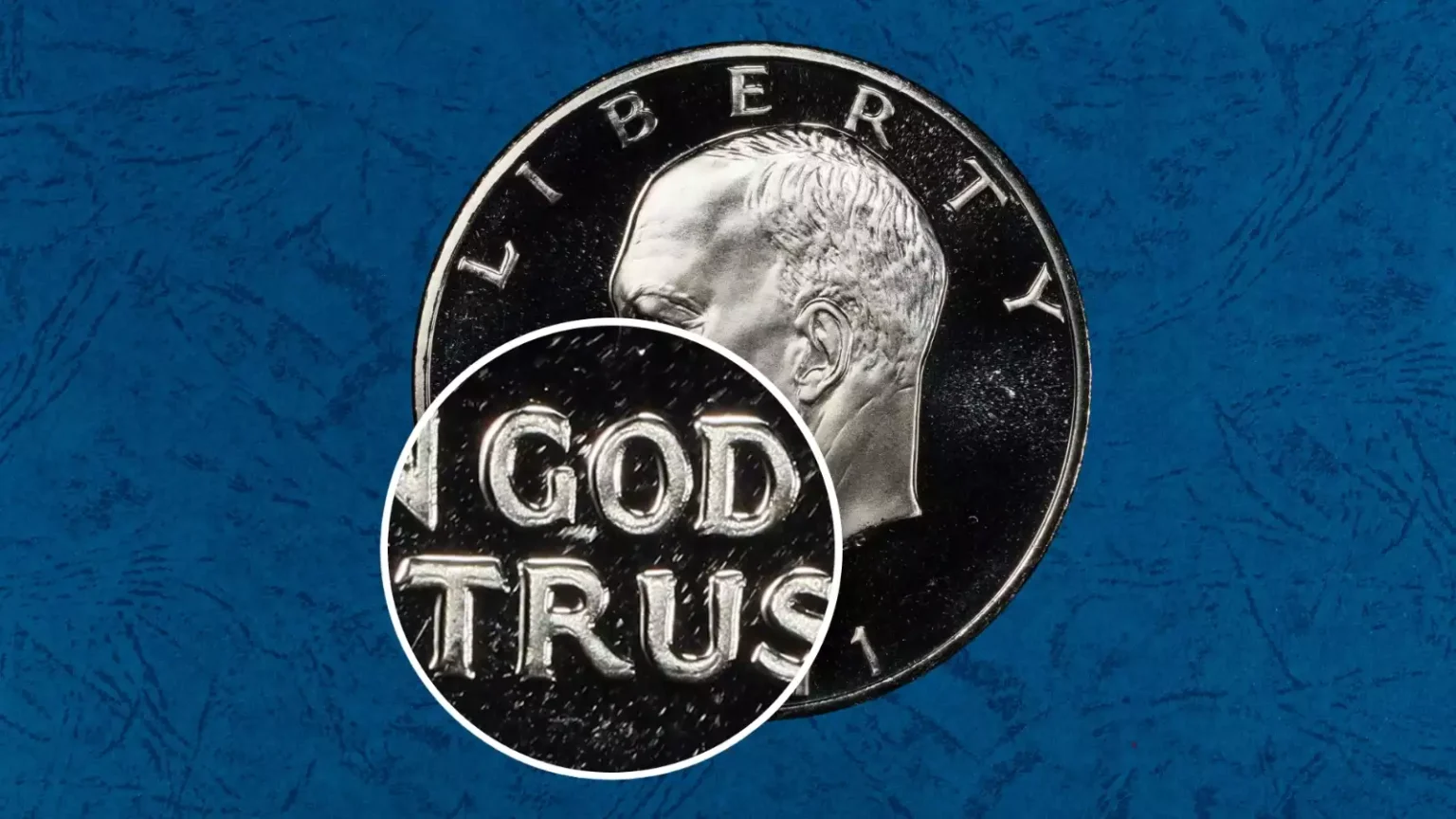 1971-S proof Eisenhower dollar with double obverse strike error showing ghost impression of Eisenhower portrait